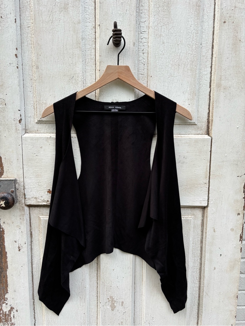 Olive Olivia Black Draped Open-Front Vest